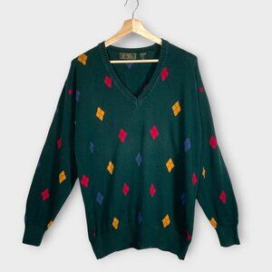 🦜 Bobby Jones V-neck Golf Sweater Men's LARGE 100% Cotton Green